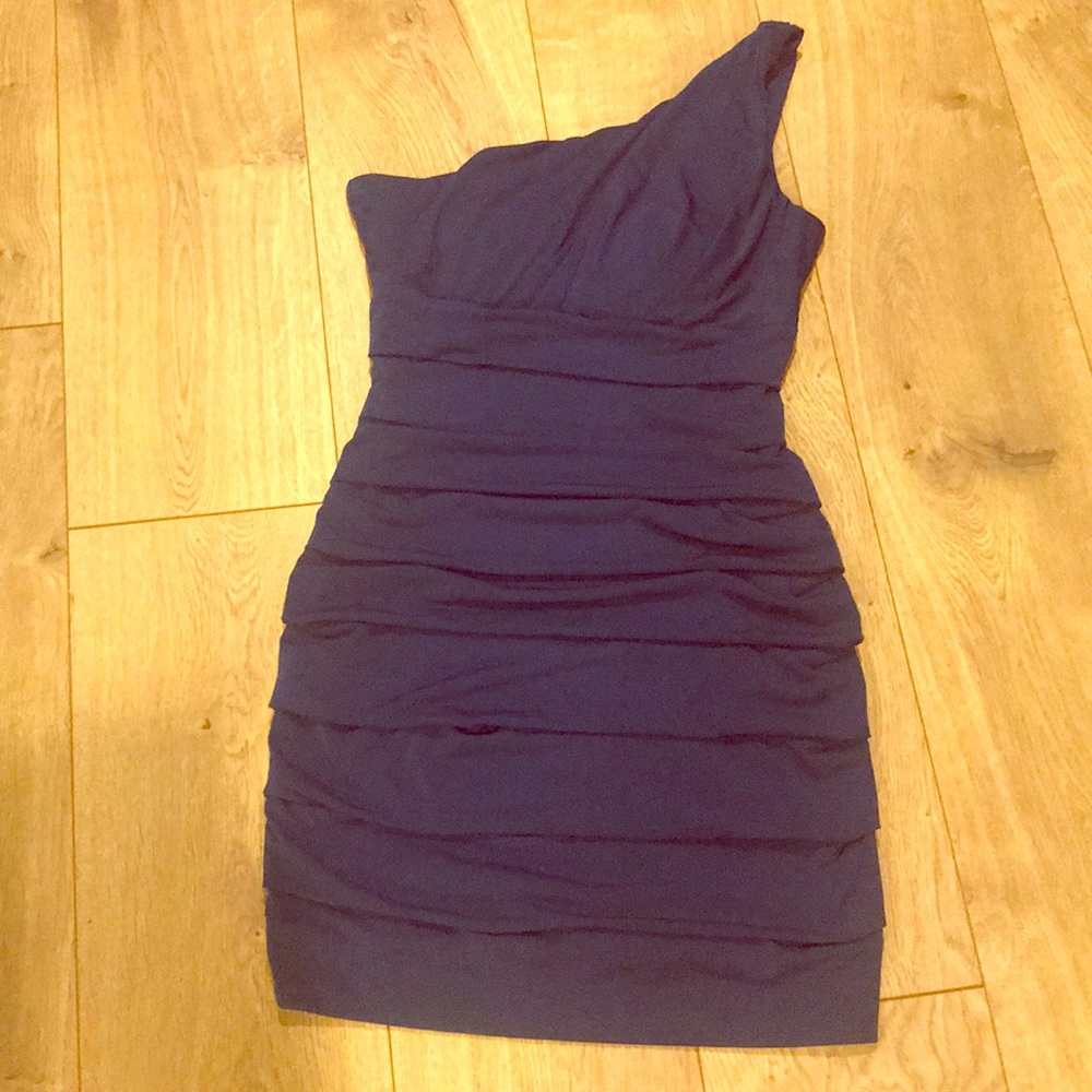 One shoulder navy cocktail dress